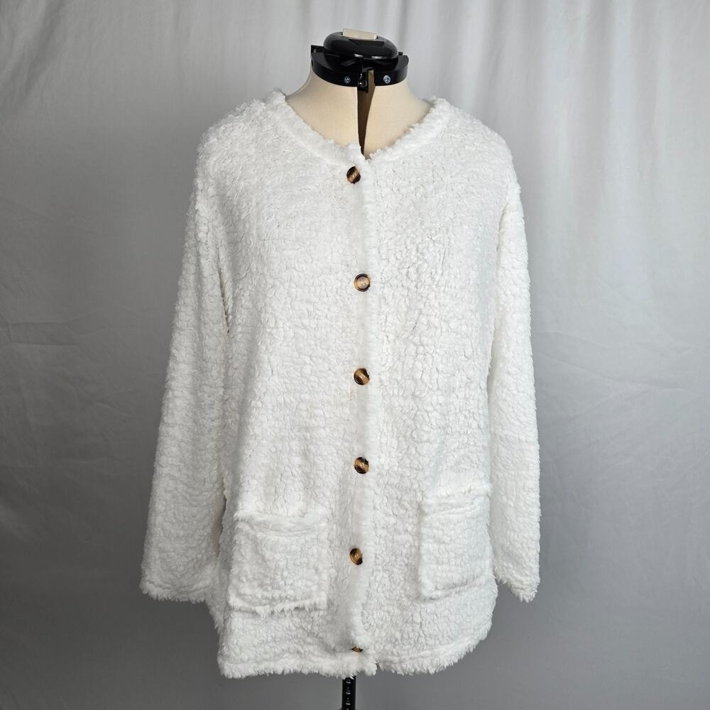Button Down Cardigan Women's M Snowy White Pockets Soft Sweater NWOT